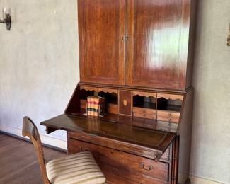 English mahogany secretary with line and shell inlay late 18th - early 19th century 85"h x 46"w x 21d