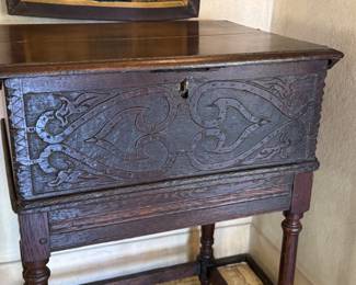 17th c. Bible box on stand 37"h x 26.5"w x 21"d