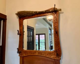 Antique oak hall tree 82"h x 32"w x 14"d