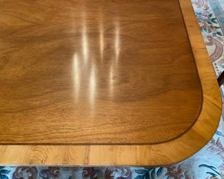 Regency-style banded mahogany dining table 29"h x 46"w x 68" long - plus three 18" leaves