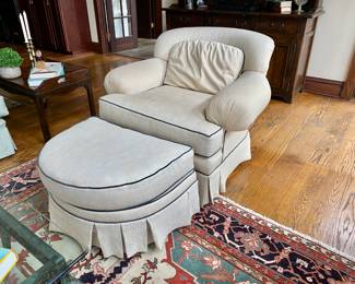 Cream armchair & ottoman