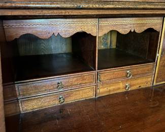 English mahogany secretary with line and shell inlay late 18th - early 19th century 85"h x 46"w x 21d
