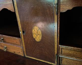 English mahogany secretary with line and shell inlay late 18th - early 19th century 85"h x 46"w x 21d
