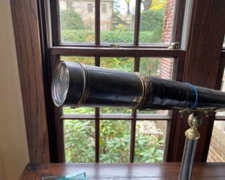 Antique leather & brass tabletop telescope