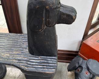 Stephen Huneck (1948-2010) folk art dog bench 28.5"h x 40"w x 11"d