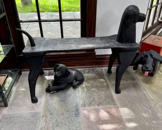 Stephen Huneck (1948-2010) folk art dog bench 28.5"h x 40"w x 11"d