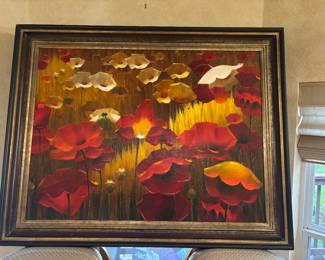 Poppies in Meadow painting. Measures approximately 57”W x 46”H. Very colorful, fun, and spring like.