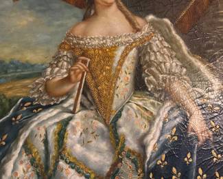 Majestic and Beautiful Timeless Treasure authentict oil painting. Measures 64”H x 51”W. Frame is as beautiful as the painting. Possibly a portrait of the Marie Leszczynska, Queen of France. Comes with a COA. A definite once in a lifetime opportunity for one lucky person. 