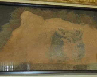 Framed Buffalo Hide Drawing