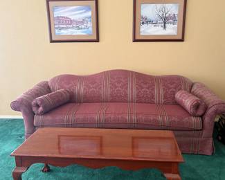 Vintage Brocade Sofa (93" Long) Solid Cherry Wood Coffee Table (Length 48", Width 20", Height 17.5")