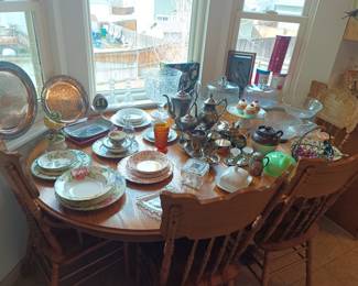 Kitchen table and fancy dishes
