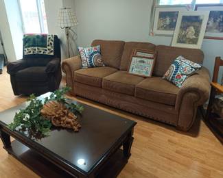 Sofa, coffee table and recliner