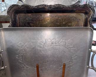 Vtg Large Silverplate Tray, Wendell August Forge Aluminum Wildlife Coasters W/Wood Holder, Everlast Forged Aluminum Tray!