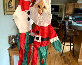 Vtg. Santa Claus & Snowman Windsocks