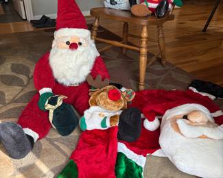 Vtg Plush Santa & Reindeer Stocking, Rug, Pillow, & Stuffed Figures