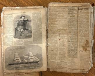Large Antique Leather Hardcover Ledger Book Scrapbook Loaded w/ Historical Newspaper & Magazine Clippings
