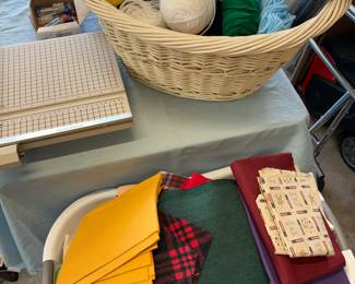 Basket of Yarn & Basket of Assorted Fabric Scraps