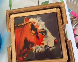 Cow Coasters Wooden Set