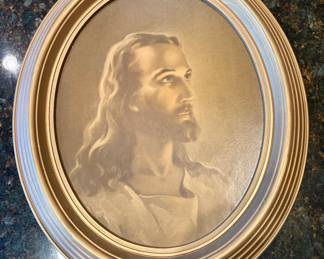 Vtg Jesus Picture Oval Frame