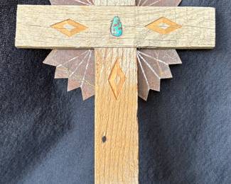 William Cabrera Folk Art Cross w/ Turquoise (approximately 12”x7”)