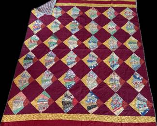 Diamond Fan Quilt (Dark Red Multicolor) (80”x68”)