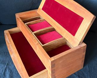 Handmade Dovetailed Wooden Jewelry Box Velvet Lined (14”x5.5”x4.5”)