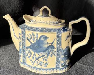 Burton & Burton Discontinued Porcelain White/Blue Birds Teapot (10”x7”x5”)