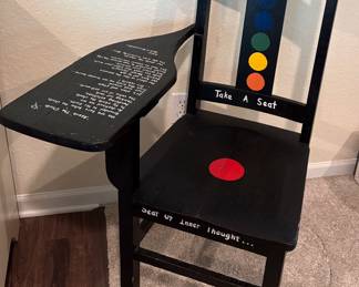Artist Signed School Desk Chair w/ Poem
