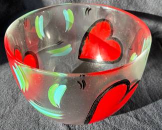 Kosta Boda Bowl Painted Hearts Ulrica Hydman-Vallien {8.5” Wide} Large Sized
