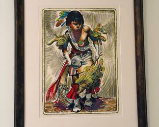 “Santa Clara Dancer” by Julian Robles b.1933 (25”x19”) Lithograph ; Albuquerque, New Mexico {c2003}