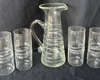Four Signed Esteban Prieto Studio Art Twisted Snake Glass Tumblers (5.75" tall each) Crinkle