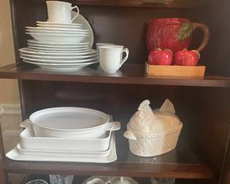 White Serving Trays / Decorative Ceramic Nesting Hen (not appropriate for baking)