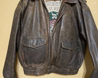 Brown Leather Men's Bomber Jacket - Sz. L. -