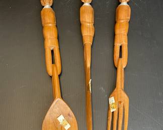 Carved wood serving spoons Kenya vintage