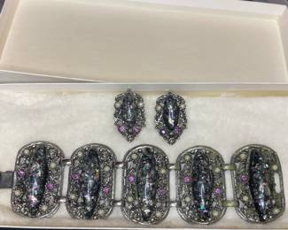 Vintage Selro confetti lucite bracelet & earring set
