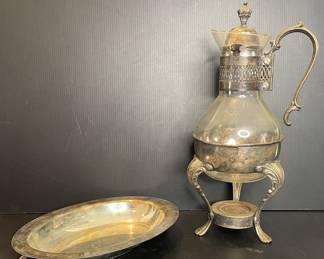 Silverplate carafe & tray