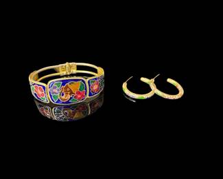 Cloisonné bracelet & earrings