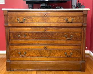19th Century burled walnut with marble top chest of drawers