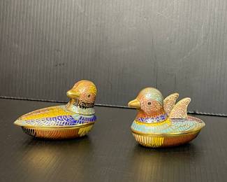 Cloisonné' Brass Duck Trinket Boxes Vintage