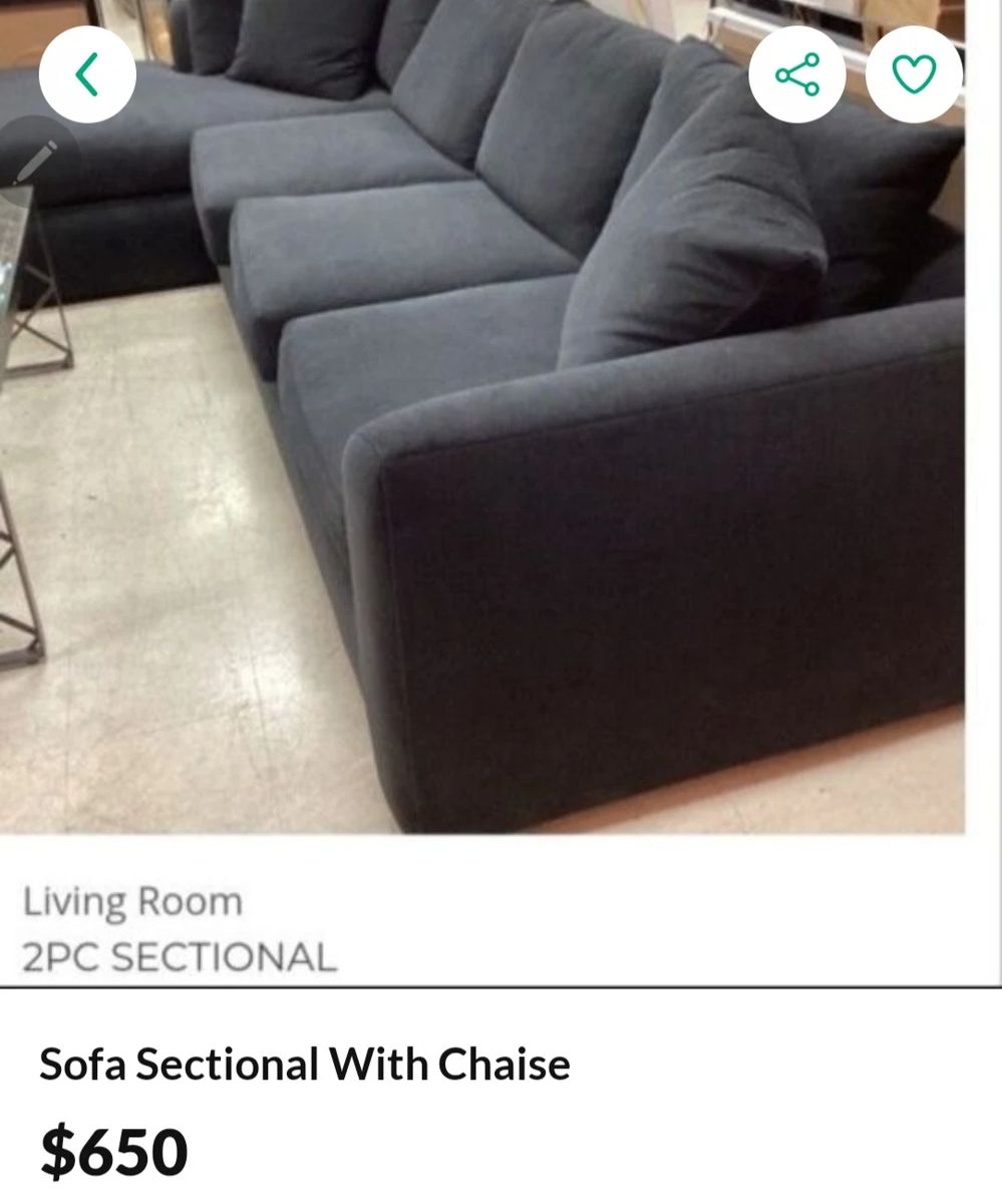 sofa chaise set, custom made, new, only used to stage model homes