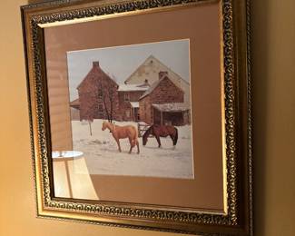 Wall art, farmhouse winter scene with horses