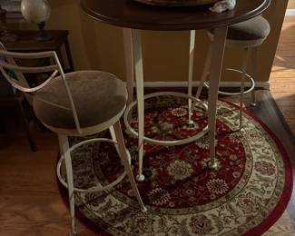 Wrought iron pub table with 2 stools