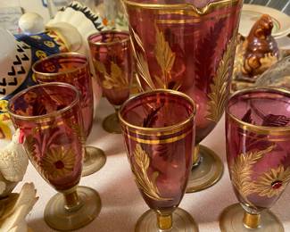 Vintage pink pitcher and glasses set