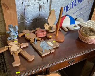 Lots of handmade woodworking pieces