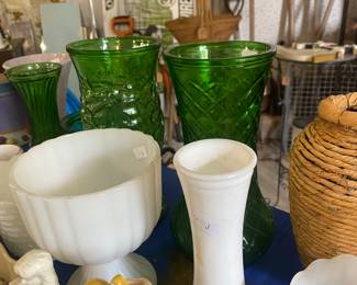 Green and Milk Glass Vases