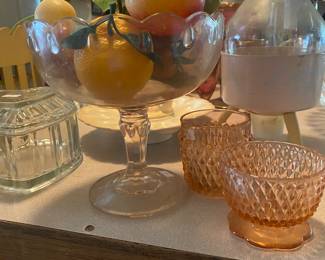 Pink Tint Fruit Bowl and two small pink cups