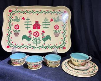 Vintage J Chein Tin Litho Tea Set