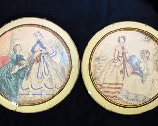 Antique Peter Watson Studio Convex Bubble Glass Pictures of Victorian Women