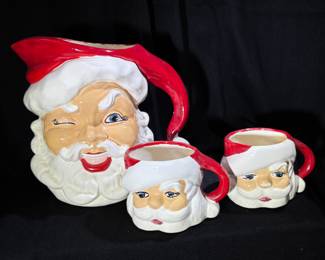 Handmade Santa Pitcher and Mugs