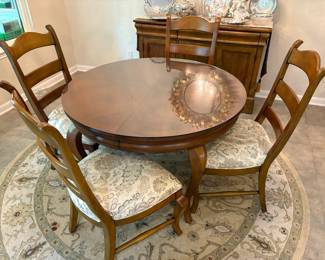 Round Dining Table, Two Leaves, Glass Topper, Six Chairs and…
